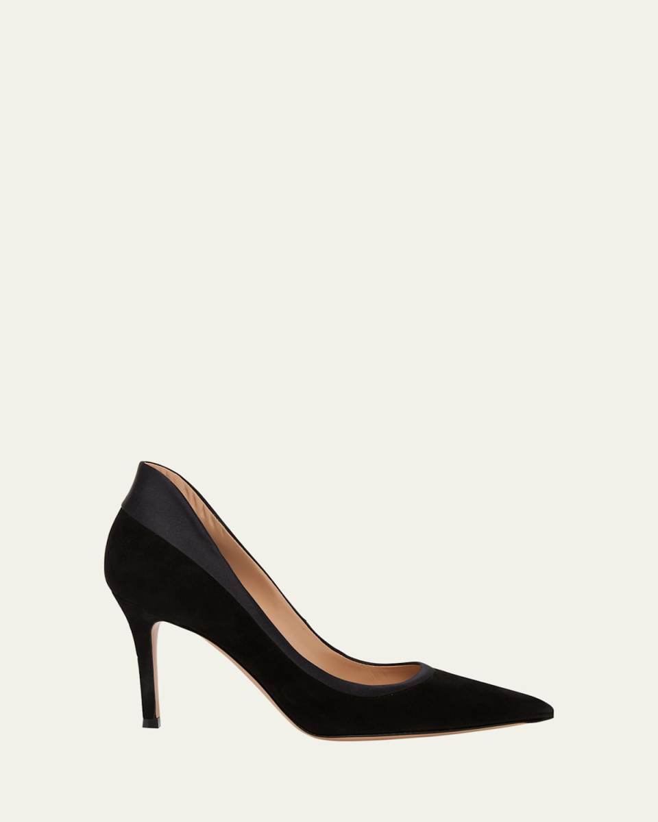 Tuxedo Suede Silk Stiletto Pumps